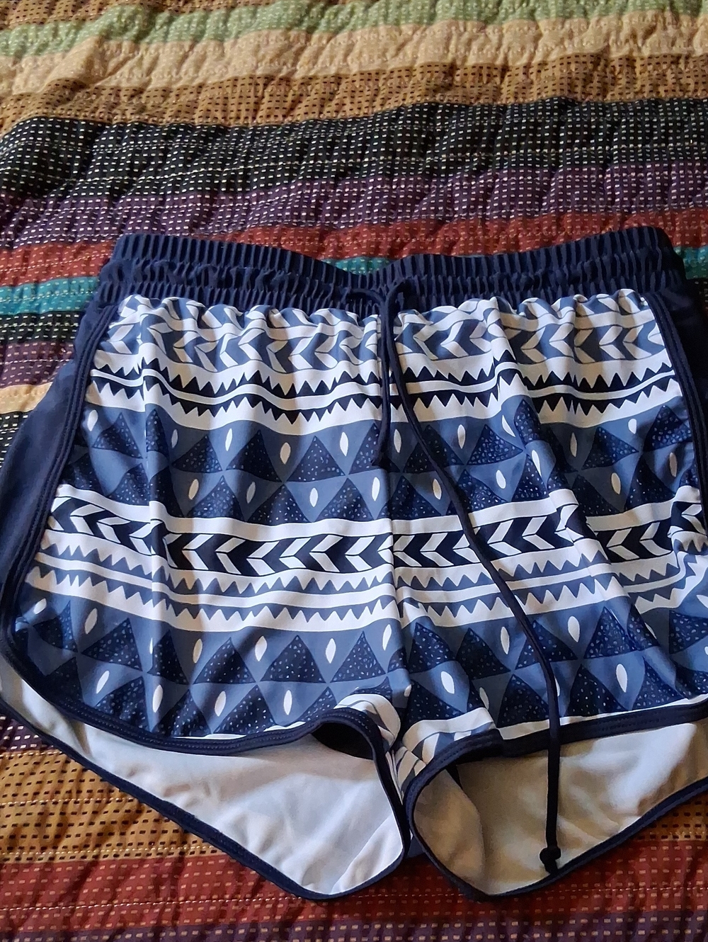 Shein Navy Blue Geometric Print Women's Athletic Shorts